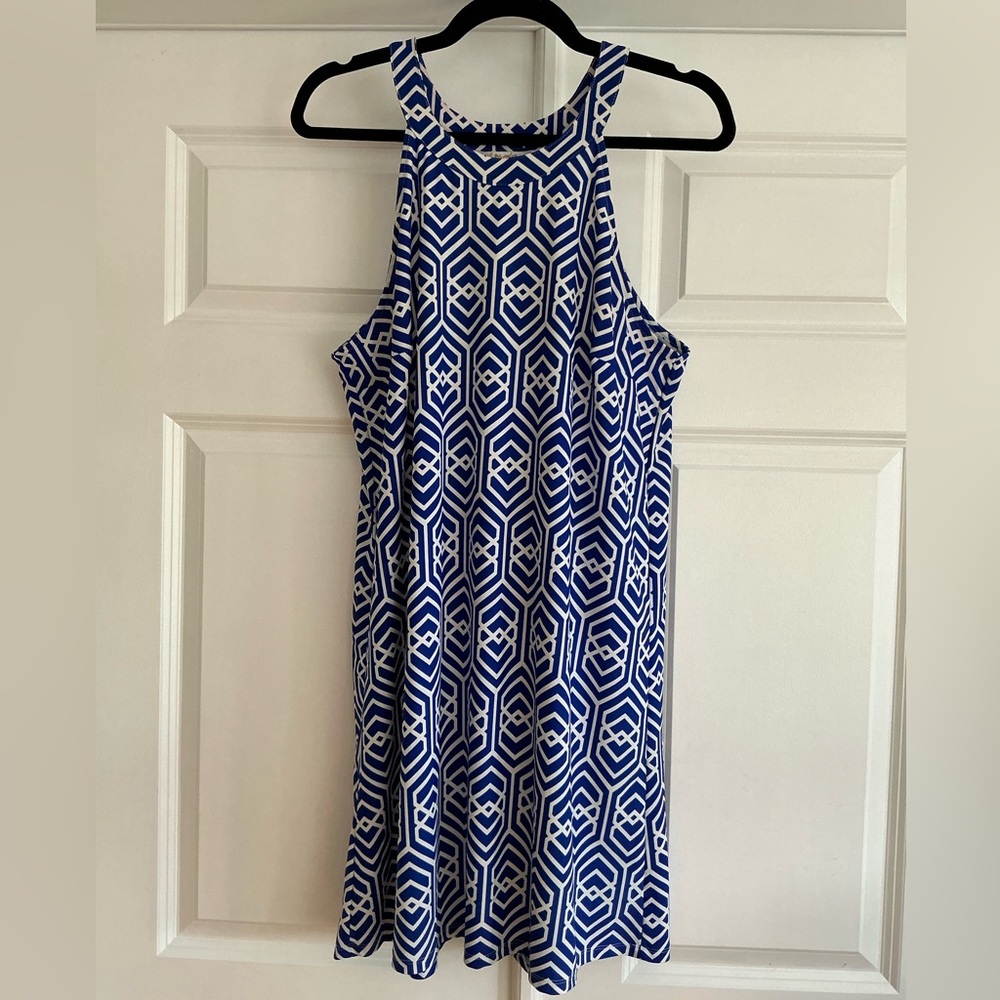 All for Colors Blue Geometric Print Dress - Size Large